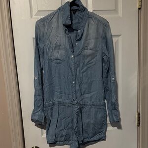 Velvet Heart Light Blue Denim-Style Button-Front Romper Shirt